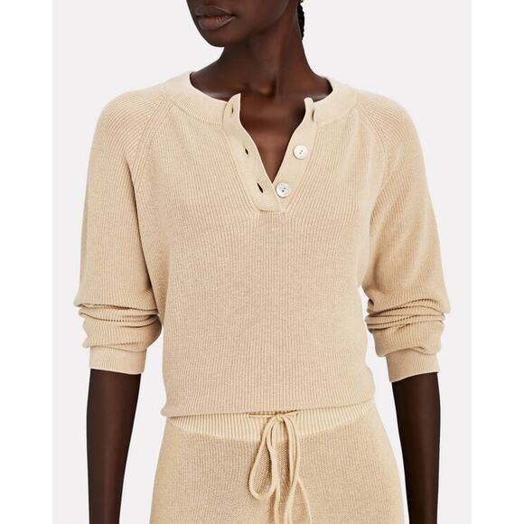 Rails Piper Tan Long Sleeve Cashmere Blend Henley Sweater Size Large
